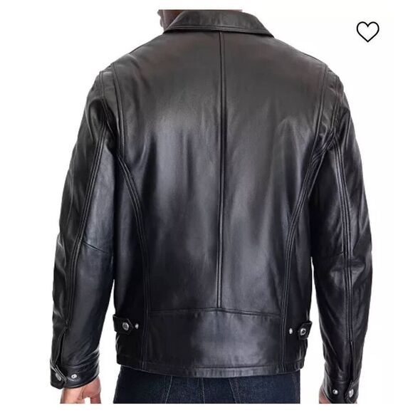 MK michael kors james dean black leather moto jacket xl mens - Picture 5 of 12